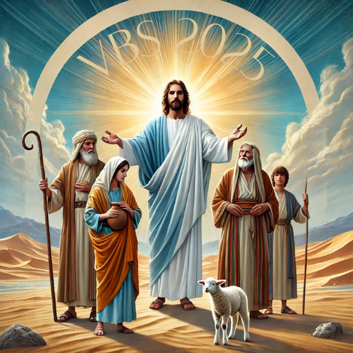 A VBS Logo showing Jesus, a lamb and others